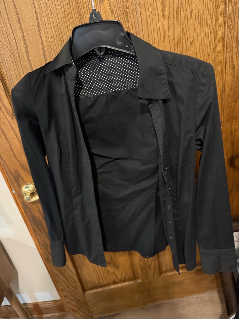 Express Black Button-Up Shirt with Polka Dot Lining